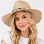 STRAW SUN HAT WITH COWRIE SHELLS AND MULTI COLORED BAND