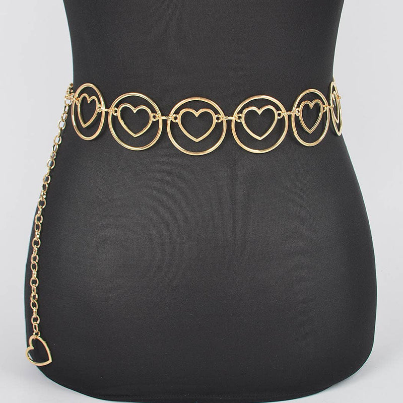 Heart Shape And O Ring Metal Chain Belt PB8612: GD | WILD FLIER GIFTS AND APPAREL