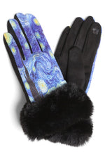 Van Gogh Painting Faux Fur Touch Smart Gloves