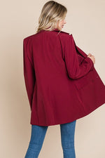 Burgundy Collar Long Double Breasted Blazer Jacket - WILD FLIER GIFTS AND APPAREL