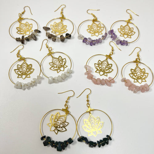 Lotus Gemstone Boho Earrings - Assortment 10 Pairs | WILD FLIER GIFTS AND APPAREL