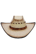 Vented Vintage Burnt Biggs Palm Straw Cowboy Hat: Beige/Black