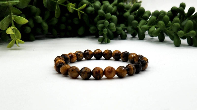 Yellow Tiger Eye Faceted Bracelet 8mm Stretchable Beads 7.5" L