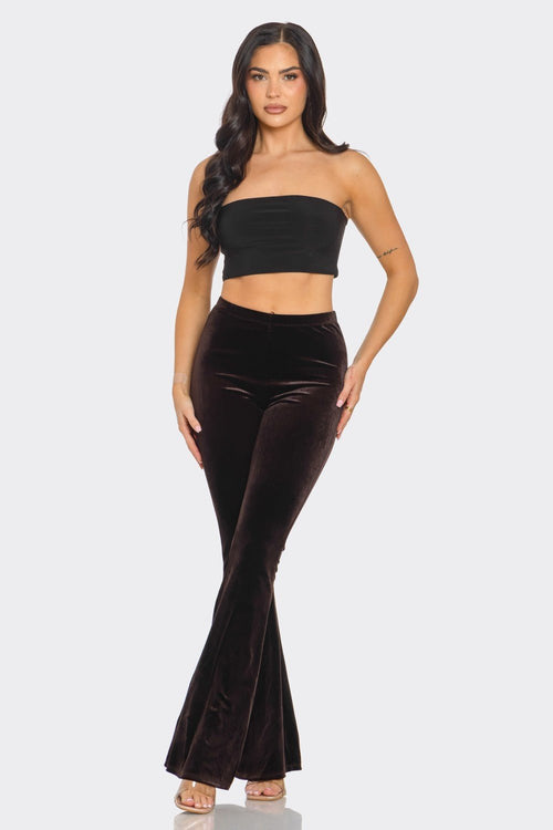 Solid Black Velvet Long Flared Pants | WILD FLIER GIFTS AND APPAREL