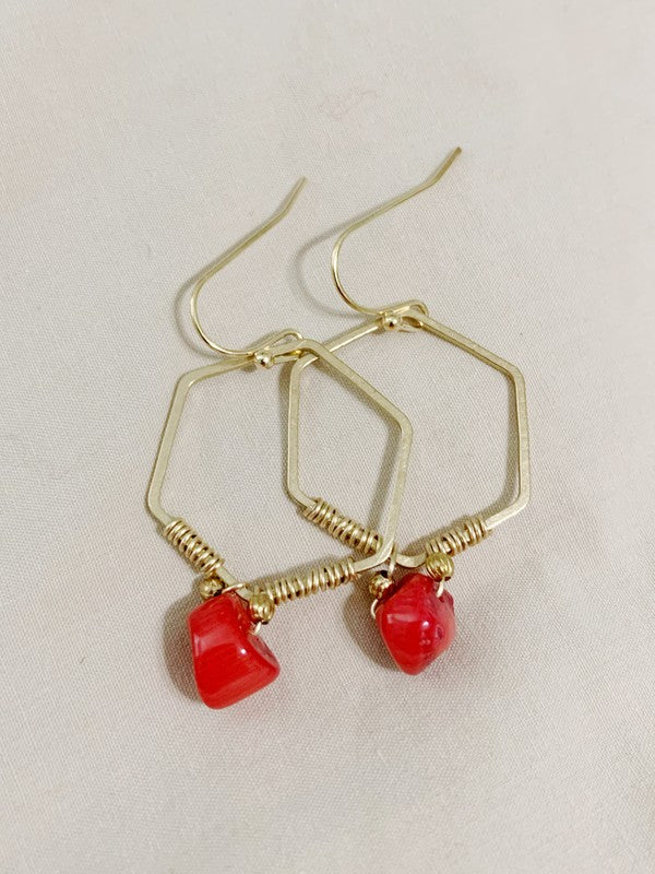 Dear Prudence Red Coral Raw Brass Earrings - WILD FLIER GIFTS AND APPAREL