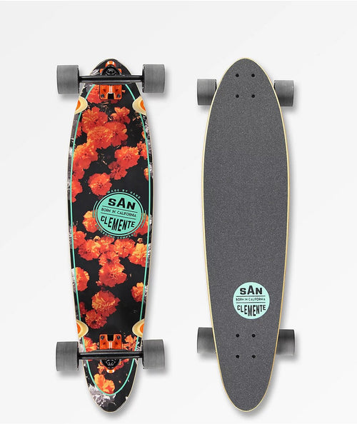 San Clemente Orange Blossom Longboard Complete - 9”x36” | WILD FLIER GIFTS AND APPAREL