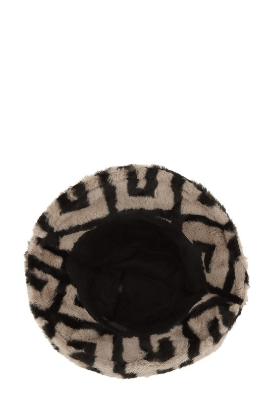 Greek Print Fur Bucket Hat