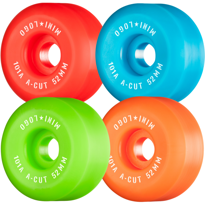 Mini Logo Skateboard Wheels A-Cut “2” 52mm 101A Assortment Green/ Red/ Blue/ Orange 4 Pack