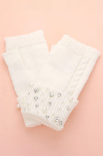 Pearl Stone Embellished Knit Fingerless Gloves | WILD FLIER GIFTS AND APPAREL