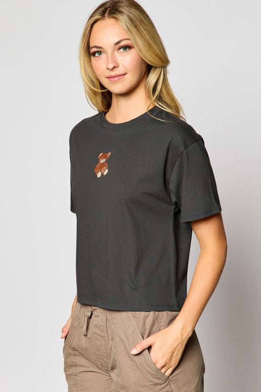 Organic Generation Teddy Bear Embroidery Graphic Tee - WILD FLIER GIFTS AND APPAREL