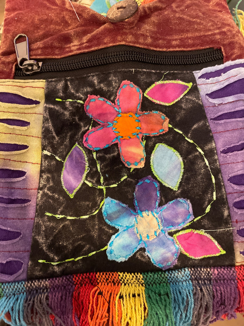 Floral Boho Passport Size Cotton Crossbody Bag : One Size