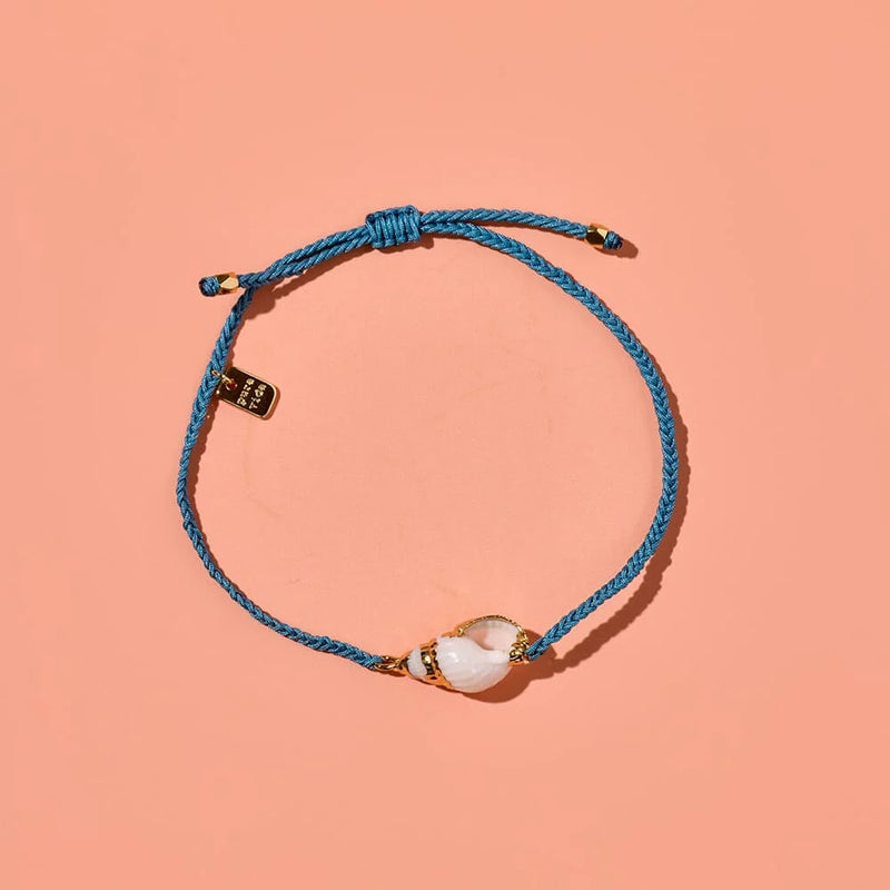 Pura Vida Beachside Blue Dainty Mother of Pearl Seashell Gold Charm Bracelet