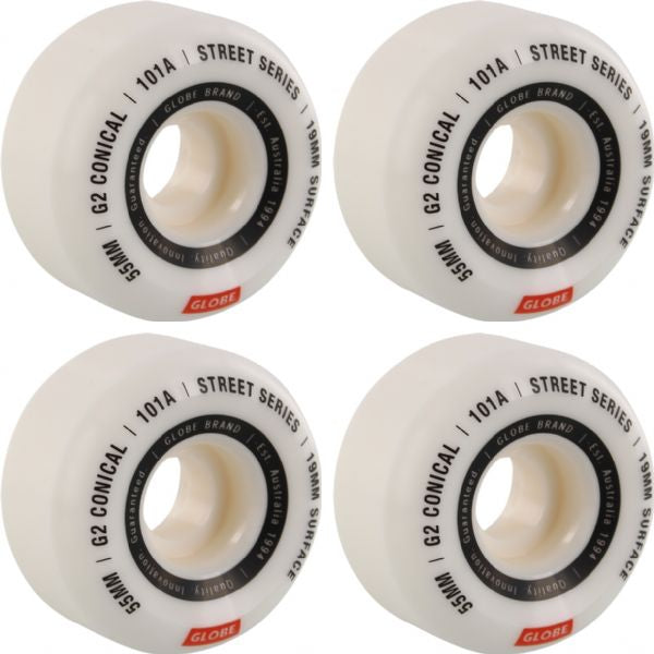 Globe Skateboard G2 Conical Street White / Essential Skateboard Wheels- 55mm 101a (Set of 4)