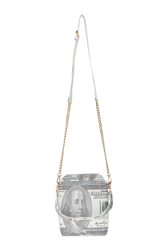 Benjamin Hundred Dollar Print Box Shape Shoulder Bag