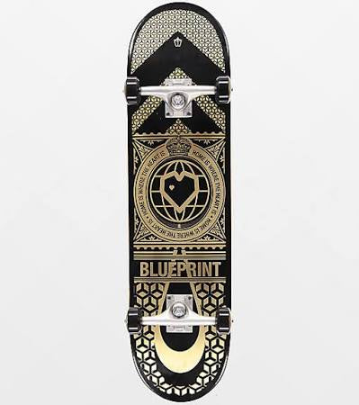 Blueprint Home Heart 8.12” Black & Gold Skateboard Complete | WILD FLIER GIFTS AND APPAREL