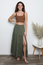 Angie Tiered Olive Maxi Skirt