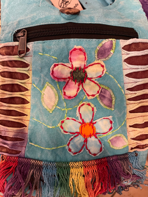 Floral Boho Passport Size Cotton Crossbody Bag : One Size