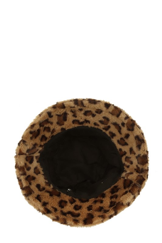 Leopard Print Trendy Fur Bucket Hat