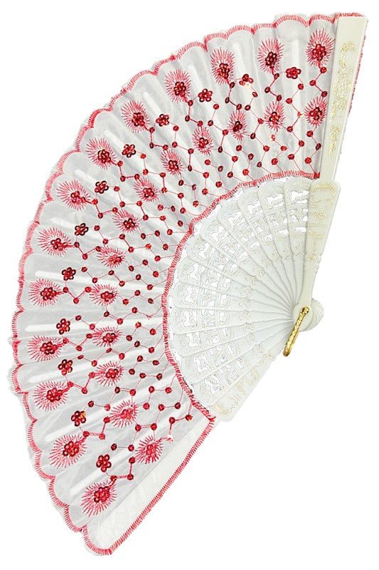 Floral Sequins Stitched Novelty Oriental Hand-Held Folding Fans | WILD FLIER GIFTS AND APPAREL