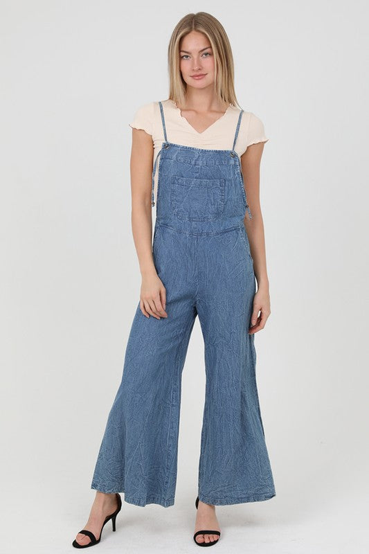 Angie Denim Flare Leg Overalls Jumpsuit