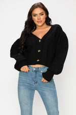 Black Cable Knit Short Cardigan Sweater | WILD FLIER GIFTS AND APPAREL