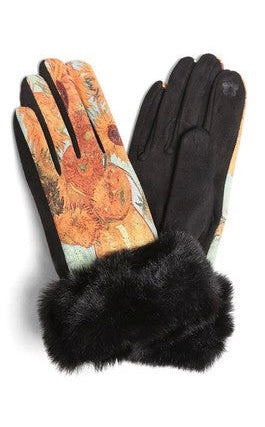 Van Gogh Painting Faux Fur Touch Smart Gloves