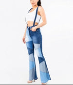 American Bazi Patchwork Flare Jeans with Suspenders - WILD FLIER GIFTS AND APPAREL