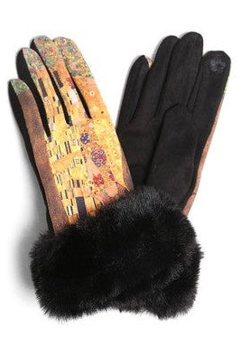 Van Gogh Painting Faux Fur Touch Smart Gloves