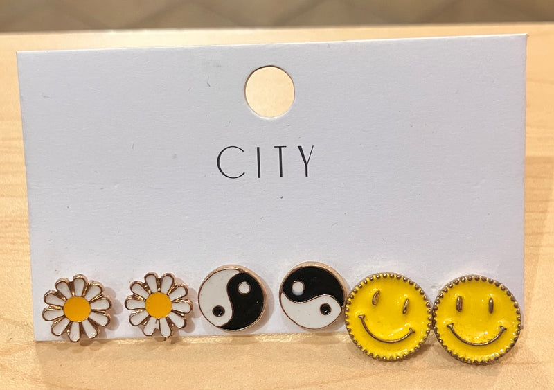 City Earrings- Flower/YinYang/Smiley - WILD FLIER GIFTS AND APPAREL
