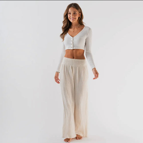 Lotus and Luna Cream Wide Leg Cotton Pants - WILD FLIER GIFTS AND APPAREL