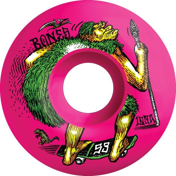 Bones Wheels 100's OG V4 Neonderthal Pink Skateboard Wheels - 53mm 100a (Set of 4) | WILD FLIER GIFTS AND APPAREL