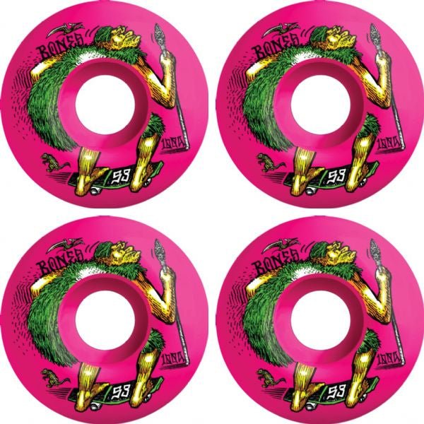 Bones Wheels 100's OG V4 Neonderthal Pink Skateboard Wheels - 53mm 100a (Set of 4) | WILD FLIER GIFTS AND APPAREL