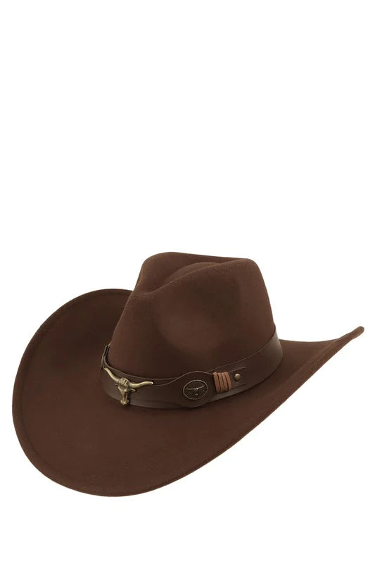 Odiva Metal Bull Accent Faux Suede Cowboy Hat