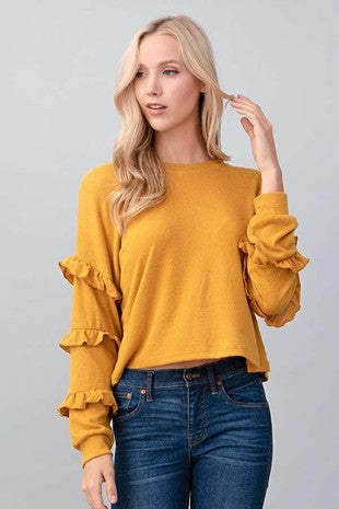 Heart & Hips Mustard Seed Ruffle Sleeve Detail Top - WILD FLIER GIFTS AND APPAREL