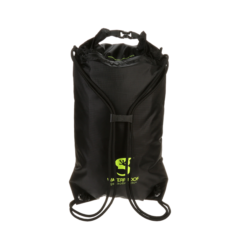 Geckobrands Waterproof 10L Drawstring Backpack-Black and Neon Green - WILD FLIER GIFTS AND APPAREL