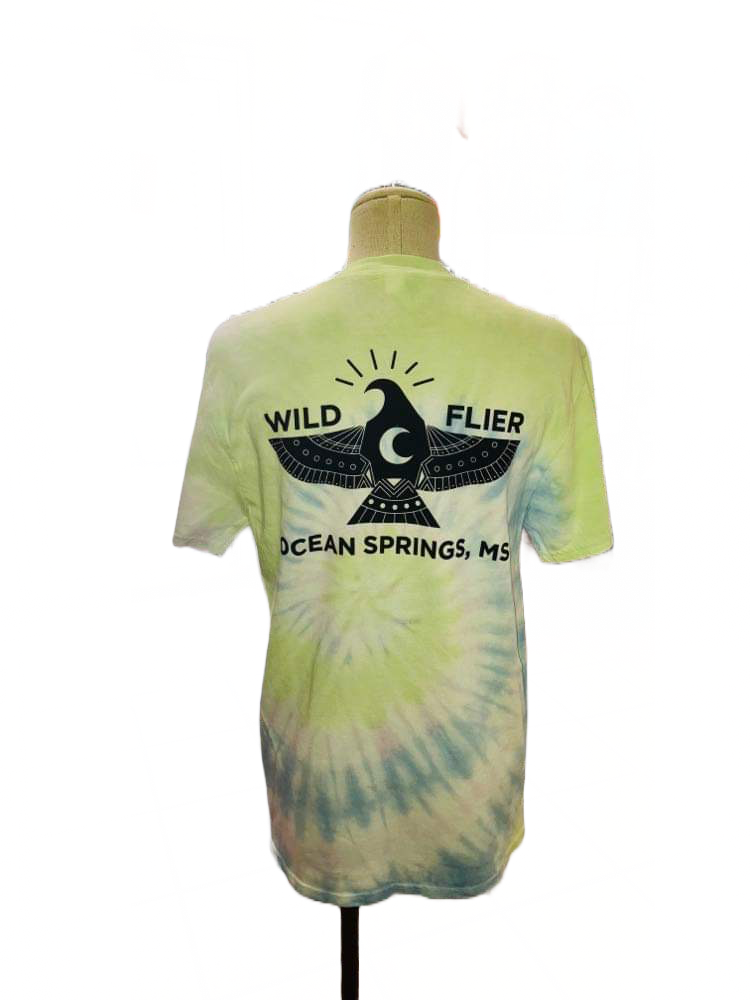 Wild Flier Logo T-Shirt: Totem Tie Dye Ocean - WILD FLIER GIFTS AND APPAREL
