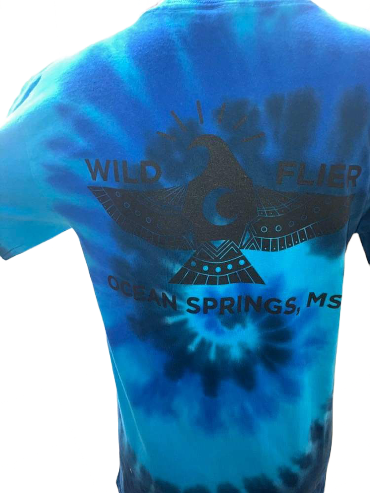 Wild Flier Logo T-Shirt: Totem Tie Dye Dark Blue - WILD FLIER GIFTS AND APPAREL