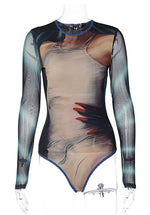 Stitched Mesh Painted Long Sleeve Bodysuit