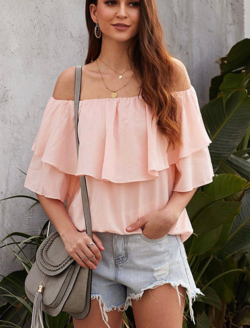 Peach Off The Shoulder Ruffle Top - WILD FLIER GIFTS AND APPAREL