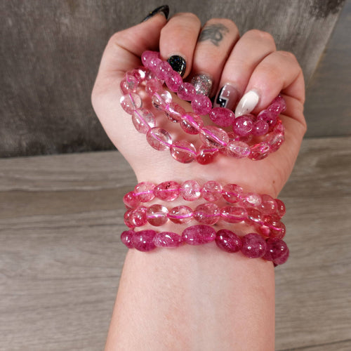 Pink Crackle Quartz Gemstone Nugget Bracelets | WILD FLIER GIFTS AND APPAREL