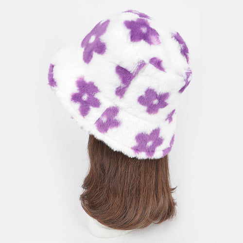 Daisy Faux Fur Printed Bucket Hats
