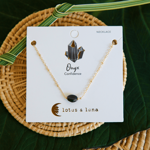 Lotus and Luna Onyx Stone of the Earth Necklace (Gold) | WILD FLIER GIFTS AND APPAREL