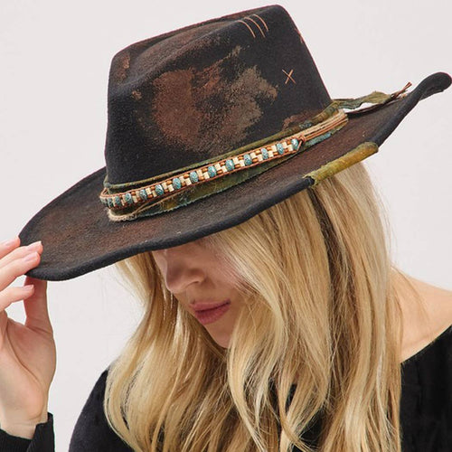 Vintage Versatile Shapeable Cowgirl & Fedora Hat With Distre: BK | WILD FLIER GIFTS AND APPAREL