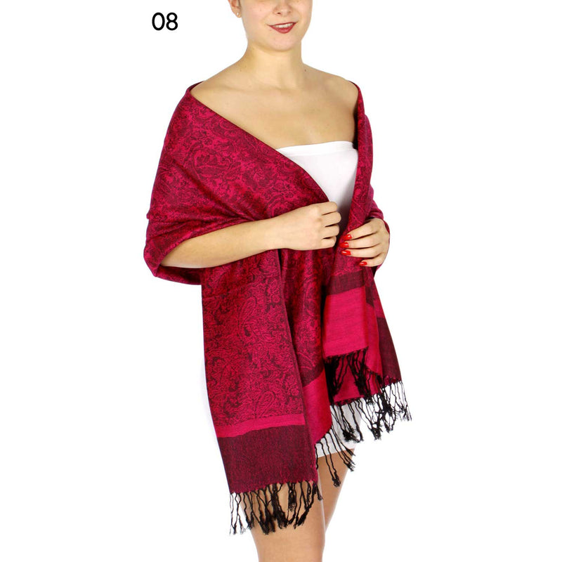 Red Jacquard Paisley Pashmina Scarf Reversible Shawl Wrap | WILD FLIER GIFTS AND APPAREL