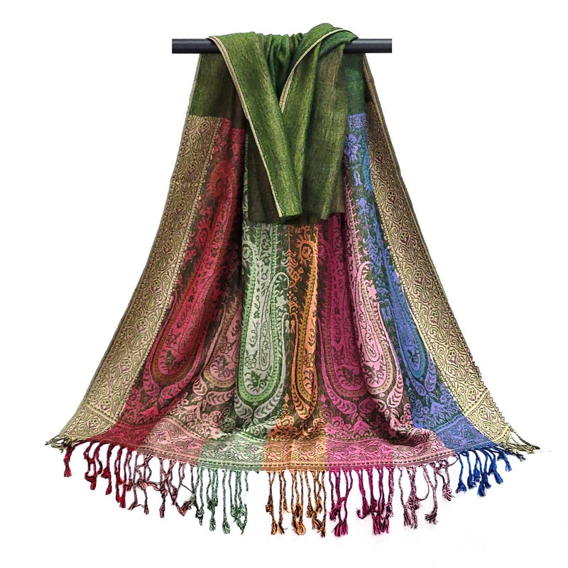 6 Pack Pashmina Paisley Section Rainbow Shawl Wraps Assorted | WILD FLIER GIFTS AND APPAREL