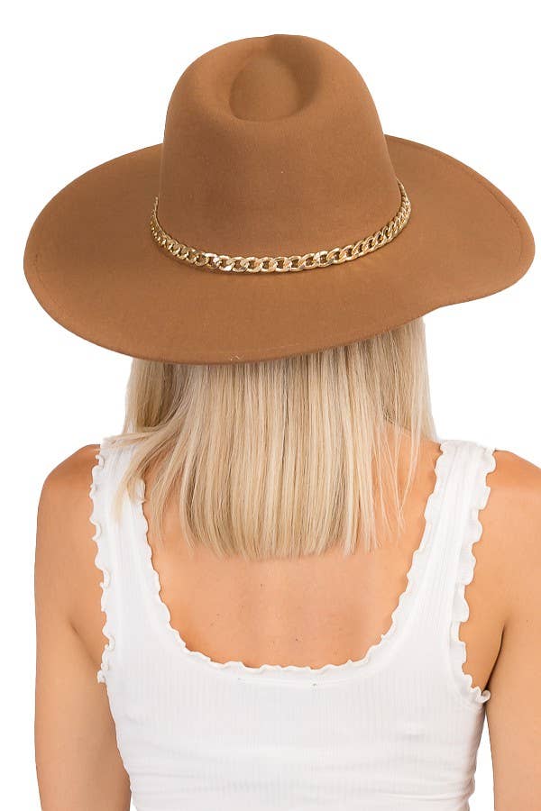 Mocha Gold Chain Decor Red Bottom Rancher Felt Hat