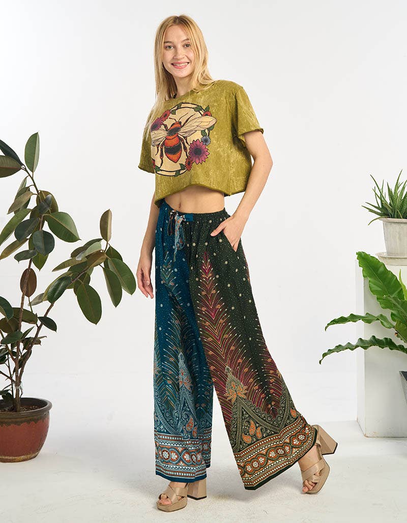 Peacock Rayon Wide Leg Pant(TH-1994) : One Size | WILD FLIER GIFTS AND APPAREL