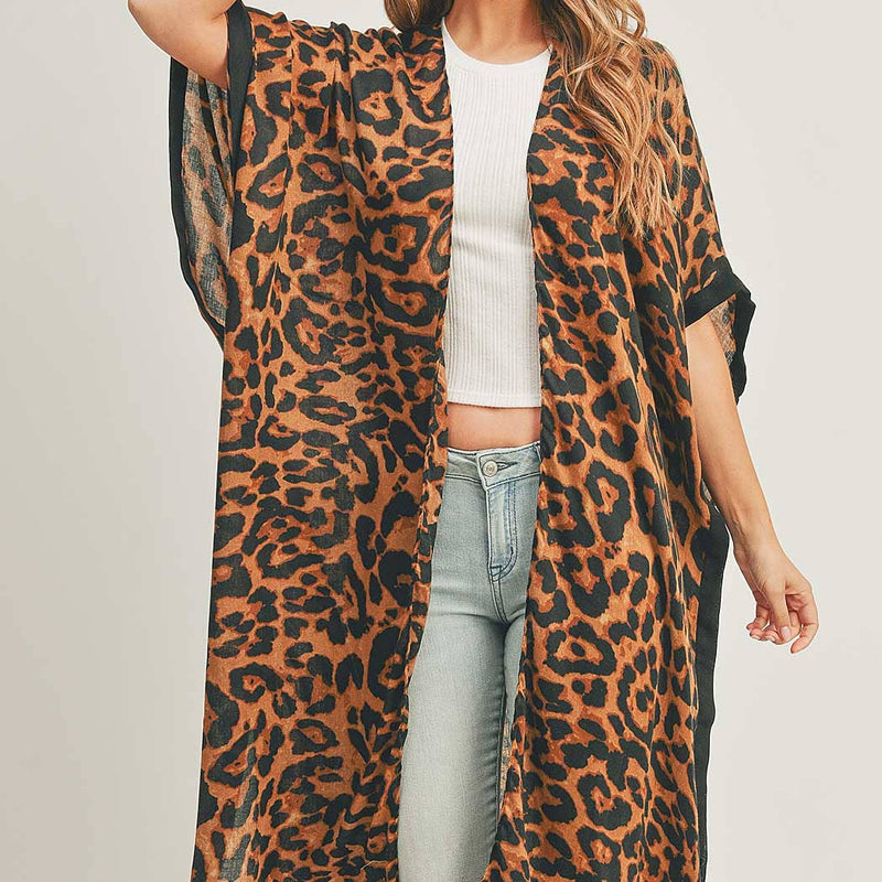 Leopard Print Front Open Long Kimono