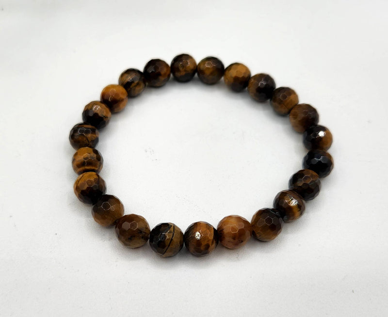 Yellow Tiger Eye Faceted Bracelet 8mm Stretchable Beads 7.5" L