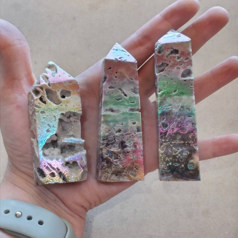 Angel Aura Druzy Sphalerite Obelisk Tower –  Crystal Decor: 3-4 oz | WILD FLIER GIFTS AND APPAREL